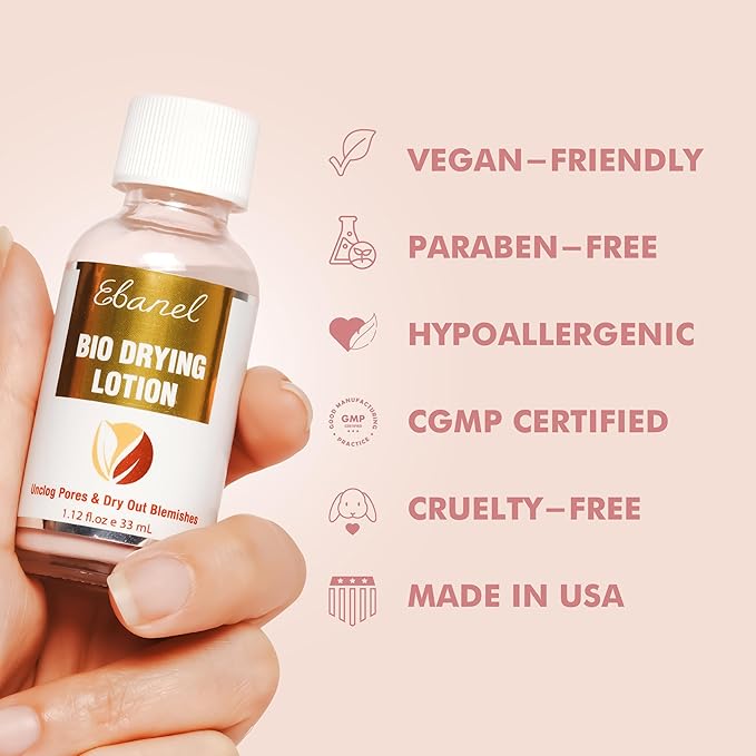 Ebanel Acne Spot Drying Lotion for Face & Body with Sulfur & Salicylic Acid, Targets Pimples & Zits, Helps Clear Pores and Reduce Surface Blemishes Overnight