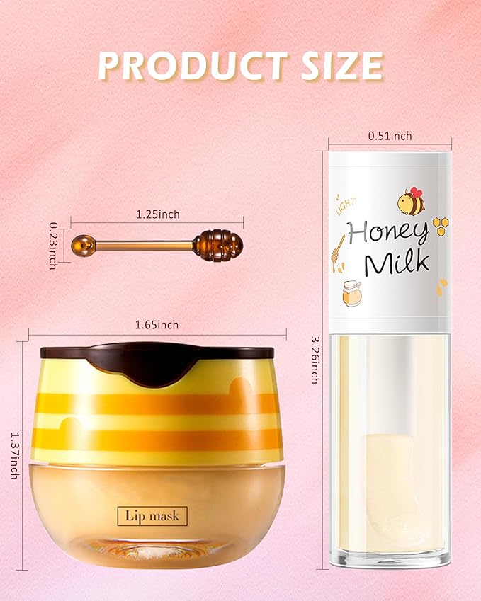 2Pcs Watermelon Lip Balm Honey Pot Lip Mask & Lip Glowy Oil Lip Care Set, Propolis Moisturizing & Nourish Hydrating Lip Gloss Repair, Reduce Lip Line & Plump Dry Cracked Lip Scrub Exfoliator -Set C