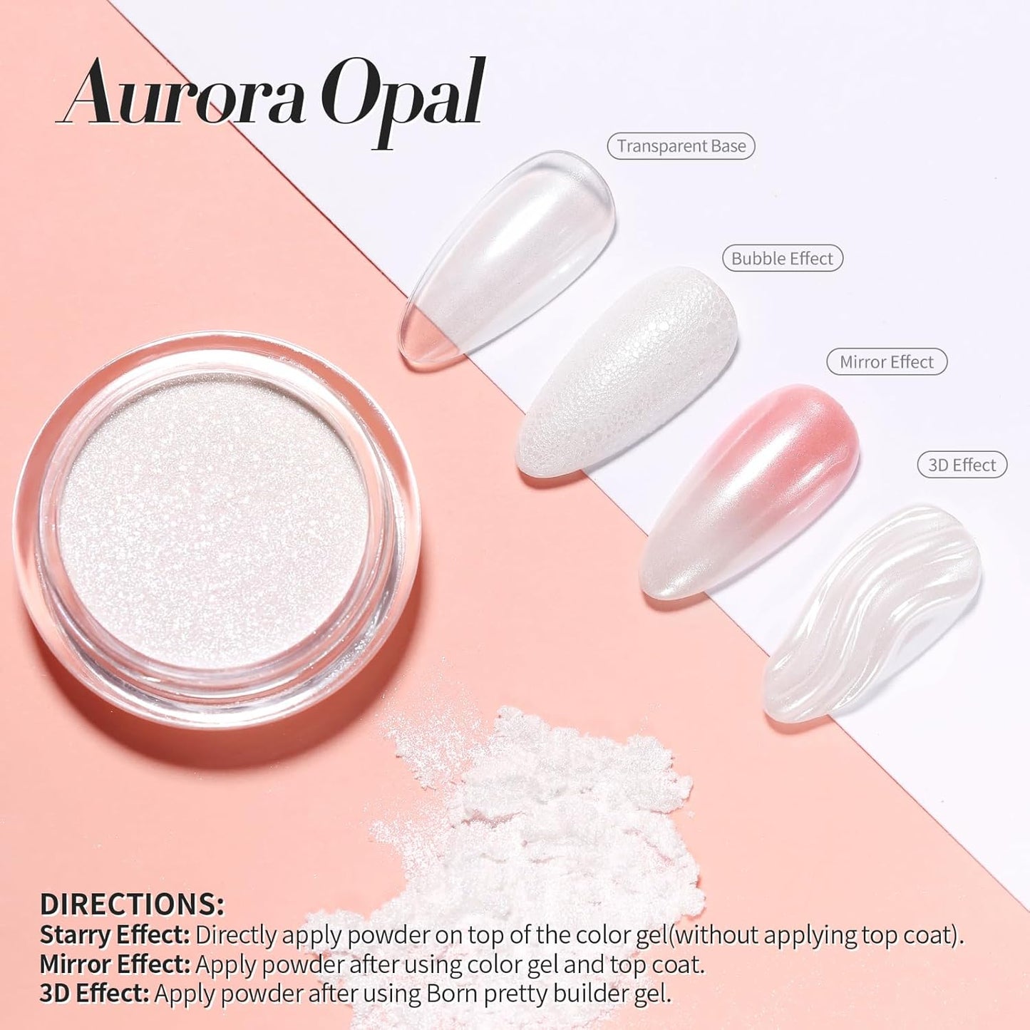 Born Pretty White Color Pearl Chrome Nail Powder Auroras Nail Powder Mirror Effect Pigment Mermaid Nail Glitter Powder for Nail Art Manicure Decoration