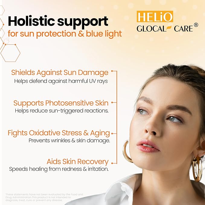 GlocalCare Helio – Antioxidant-Rich Sun Defense & Skin Rejuvenation Supplement with Polypodium, Nutroxsun, Astaxanthin & Pomegranate Extract - Fights Photoaging & Oxidative Stress - (30 Capsules)