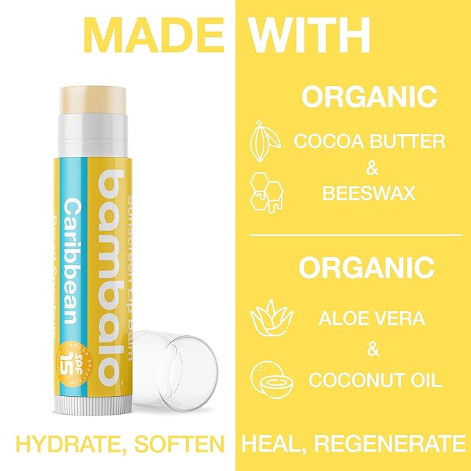 4-Pack Tropical Variety SPF 15 Lip Balm - Organic Ingredients, Broad Spectrum UVA/UVB Protection - Hydrating & Moisturizing, USA Made