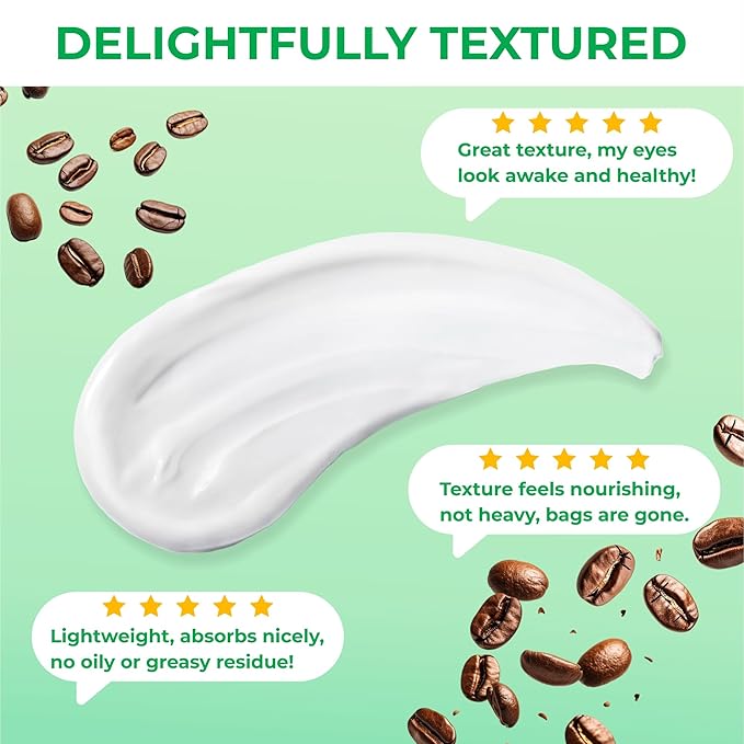 EyeGLO Caffeine Eye Cream for Dark Circles, Eye Bags, and Puffiness | Under Eye Treatment for Women with Peptides, Antioxidants, Hyaluronic Acid | Natural Brightening Eye Cream - 1 Oz