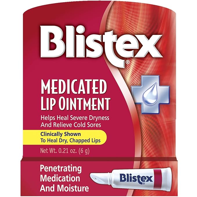Blistex Medicated Lip Ointment, 0.21 Ounce Tube, Pack of 24 – Relieves Cold Sores & Helps Heal Dry Chapped Lips, Pain Relief from Lip Sores & Blisters, Healing Ointment