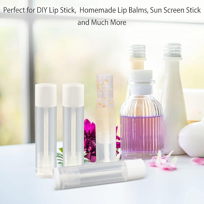LotFancy Lip Balm tubes Empty, 60PCS 5.5ml (3/16 Oz), Clear Lip Balm Container Tubes with White Caps, BPA Free & Leak Free, Refillable