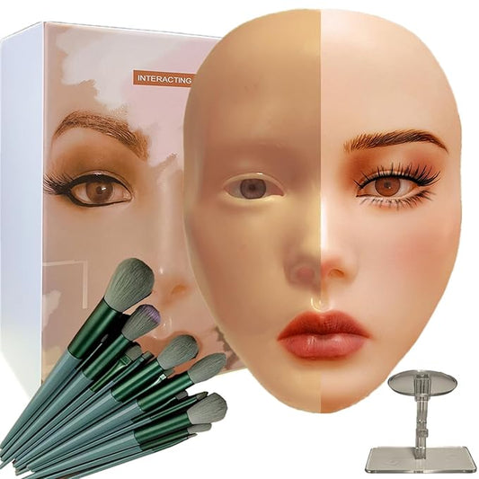 3D Makeup Practice Face, XIJIEMAO Mannequin Head For Makeup, Reusable Silicone Full Makeup Mannequin Head With Stand And Brush Set, Eye Shadow Makeup Face Board, Emerging Makeup Artist, Girl'S Gift