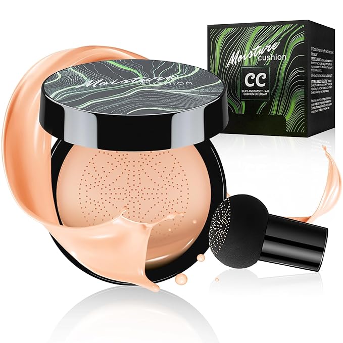 Mushroom Head Air Cushion CC Cream Foundation - Moisturizing & Long-Lasting BB Cream Concealer Makeup Base for All Skin Types, Brighten Long - Lasting Even Color Correcting Concealer (Nude)