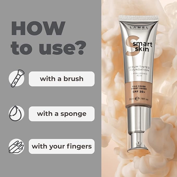 LAMEL Smartskin Serum Tinted Foundation - Hydrating & Nourishing - Hypoallergenic & Skin-Caring - Color Correcting - Anti-Aging Formula with Hyaluronic Acid, 404-1,18 fl.oz