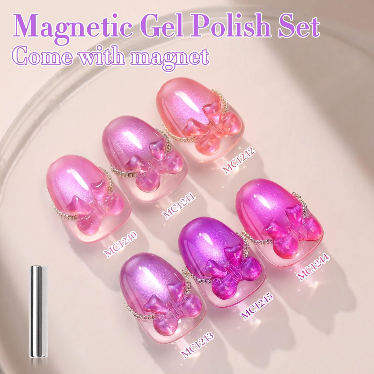 Double Rhythm Cat Eye Gel Nail Polish Set of 6 Same Color Same Bottle 0.5 Oz Shimmer Glitter with Magnet Holographic Reflective Magnetic UV Polish Kit at Home (Glass Purple Lavender -T6-47)