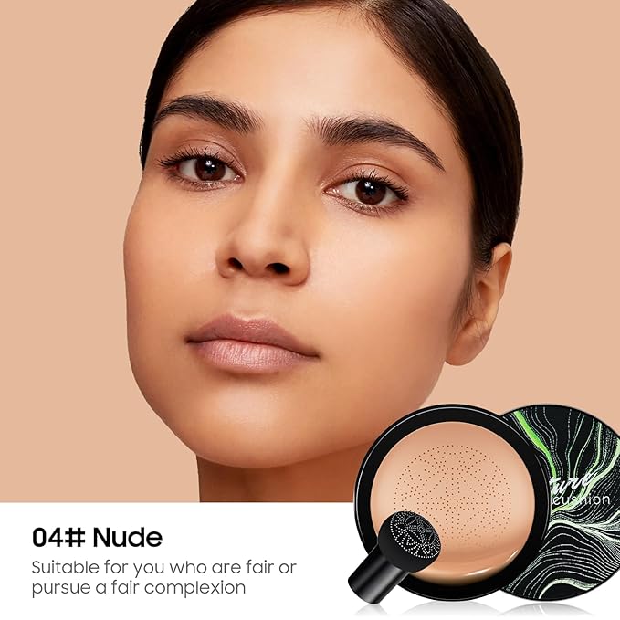 Air Cushion CC Cream Mushroom Head Foundation - Moisturizing BB Creams Foundation, Long-Lasting Waterproof Matte Concealer for Even Skin Tone (Nude, 1 PCS)