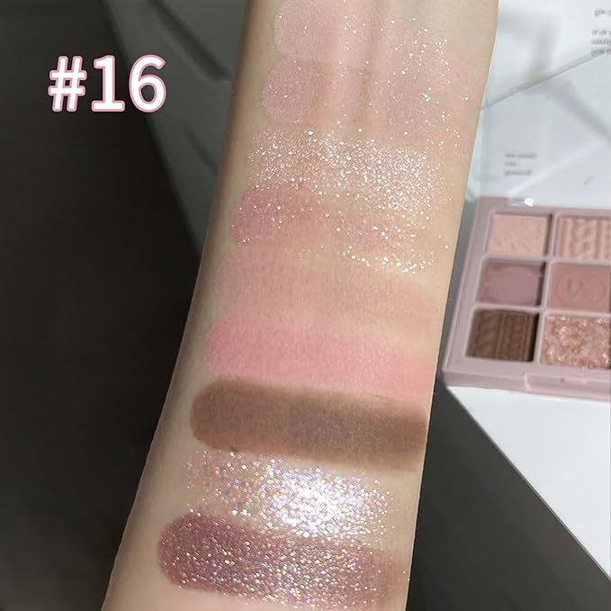 Erinde 9 Colors Eyeshadow Palette, Matte Shimmer Glitter Eye Shadow Makeup Palette, Highly Pigmented Long Lasting Waterproof, Natural Neutral Nude Eyeshadow Makeup Pallet, Pink Purple Rose