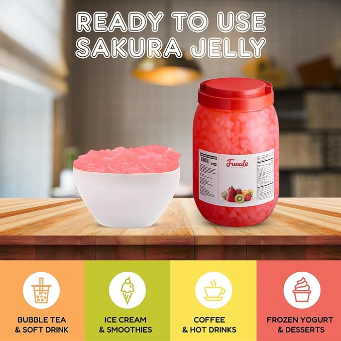 Fanale Coconut Jelly Topping nata de coco for Boba Tea | Ice Cream | Yogurt | Smoothie | Milk Tea | Desserts (Sakura Heart Shaped, 6.6 lb) JEL030