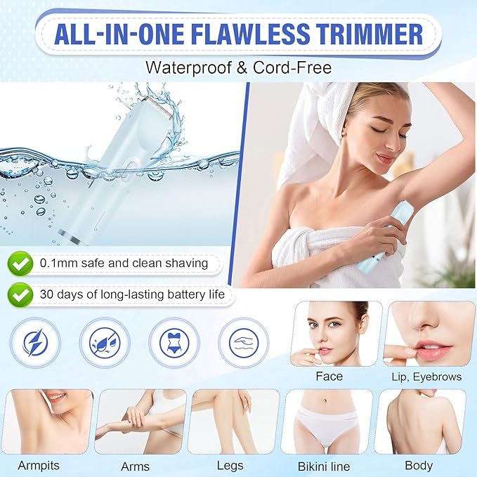 Women's Bikini Trimmer, 2-in-1 Electric Shaver for Bikini Line, Legs, Underarms, Face - Waterproof Women's Electric Shaver for Sensitive Skin, USB Rechargeable (Purple) (Blue)