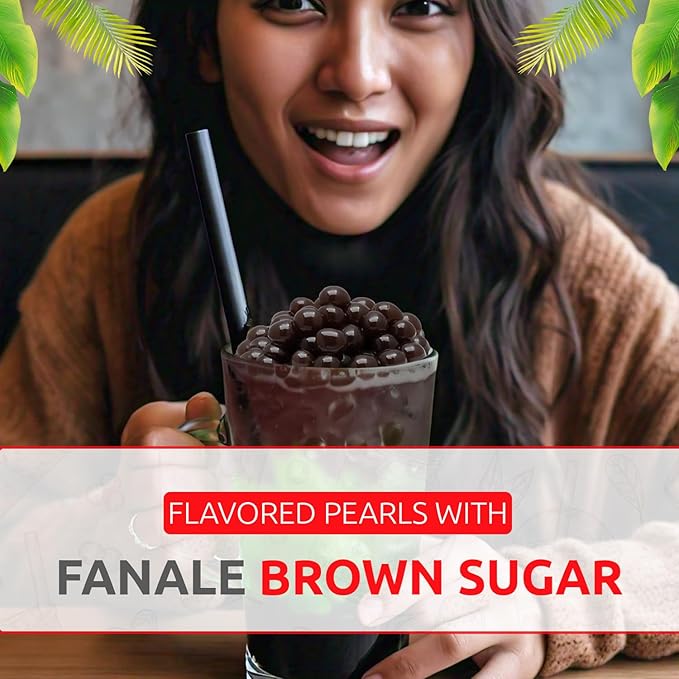 Fanale Brown sugar Popping Boba Pearls, Vegan, Non GMO, Gluten Free, Fat Free, Perfect for Bubble Tea, Smoothies, Ice Cream, Desserts, and Beverages