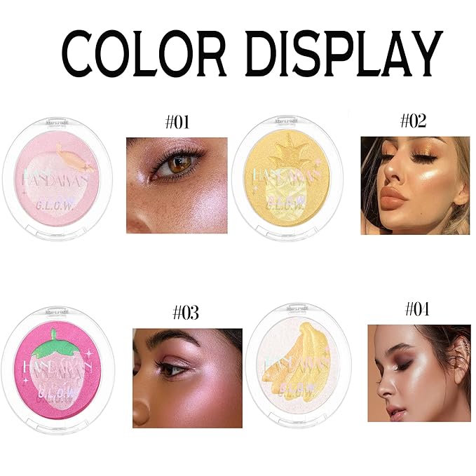 Glitter Highlighter Highlight Makeup, Fruit Glitter Face Illuminator Highlighter, Diamond Sparkly Highlighter Iluminadores Illuminator Make Up for Face Body Cheek (#01 Peach)