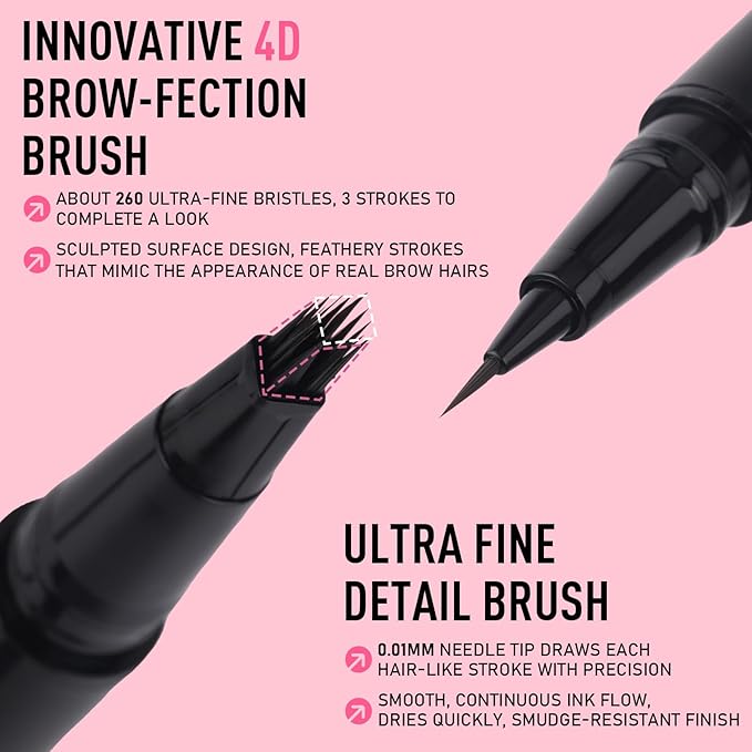 Dual Ended Microblading Eyebrow Pen - 2 in 1 Liquid Eyebrow Pencil with Brow-Fection Angled Brush & Precise Detail Brush-Tip, Shapes & Fills Hair-Like Looking Brows, Lasts All-Day, Dark Brown