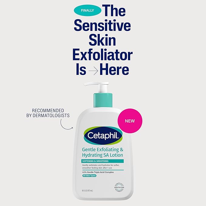 Cetaphil Gentle Exfoliating SA Lotion, Lightweight Moisturizer for All Skin Types, 16 Fl oz Pump Bottle, Salicylic Acid, Mandelic Acid & Gluconolactone, Gently Exfoliates, Dermatologist Recommended Brand