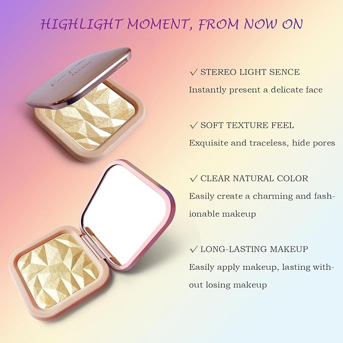 Highlighter Makeup Palette Shimmer Contour Palette Powder for Brighten Face Contour Gold Cheek Highlight Makeup, Long Lasting Highlighter Powder with Mirror for Illuminator Makeup (BEIGE GOLD)