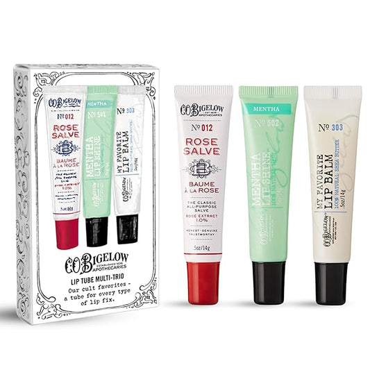 C.O. Bigelow Lip Balm Tube Trio, Variety Pack includes Rose Salve, My Favorite Lip Balm, Mentha Lip Shine, Moisturizing Lip Balms, 3 Pack, 0.5 oz Each