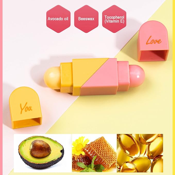 Heart Shaped Dual-use Deformable Lip Balm Stick - Honey,One end is colorless, while the other end is pink can be used as makeup, lipstick Peach. Repair, Keep Lips Moisturized, Gifts