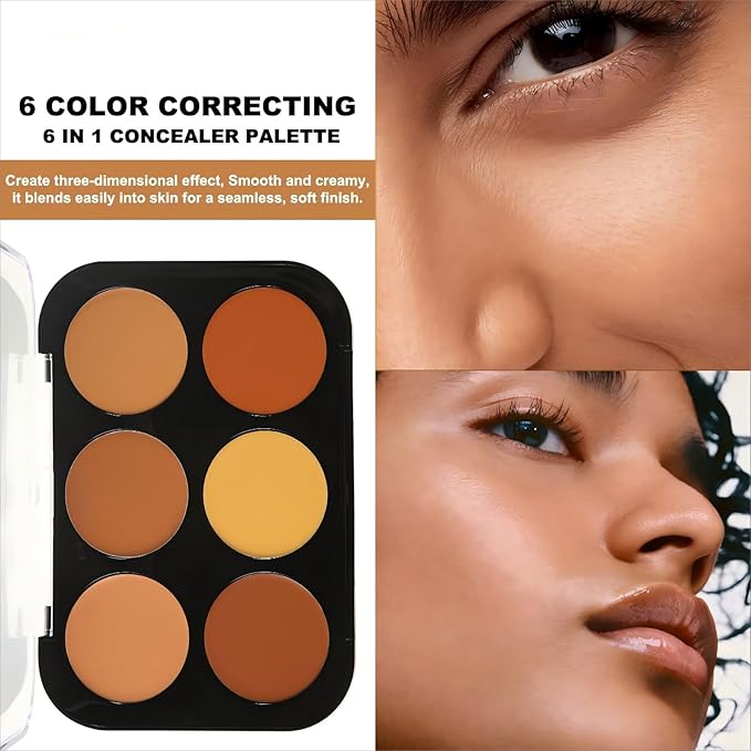 Corlo Cream Contour Palette, 6 Colors Concealer Correct Full Coverage Foundation Palette for Dark Circles Makeup (Light)
