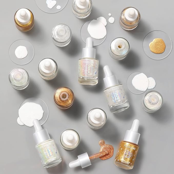 FOCALLURE Starfall Glowing Liquid Highlighter, Shimmering Body Oil, Non-Sticky Shimmer Liquid Luminizer, Non-Greasy, Face & Body Glitter Makeup for Costumes, Cosplay, Rave Festival, MADAMA BUTTERFLY