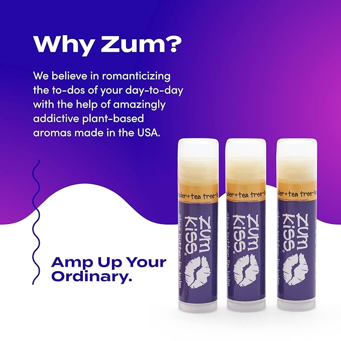 Zum Tea Tree-Lavender Kiss Stick (Pack of 3) with Certified Organic Sunflower Seed Oil, Beeswax, Shea Butter, Pure Essential Oils, Candelila Wax, Vitamin E and Honey, 0.15 oz