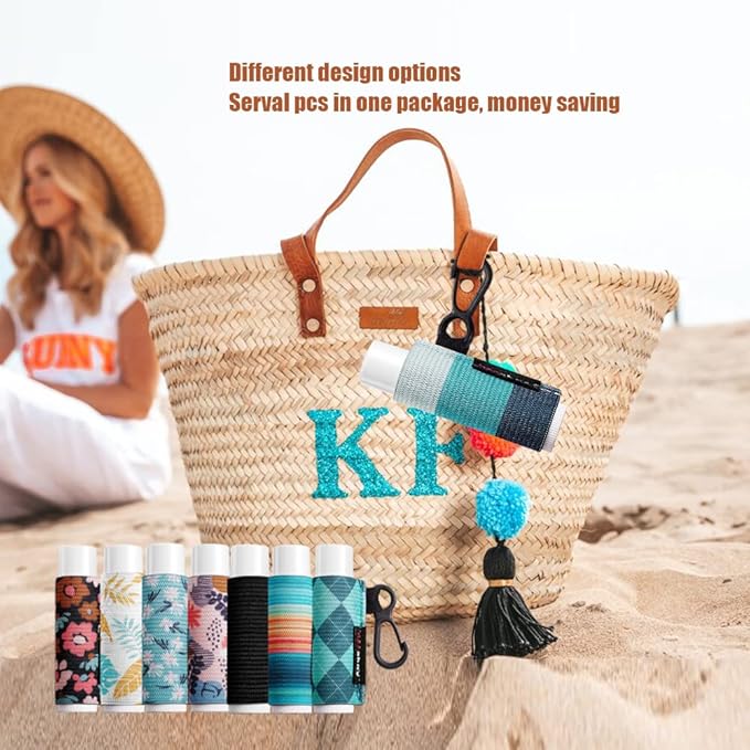 3PCS Lip Balm Holder Sleeves Keychain Chapstick Holder Keychain Lip Gloss Holder Chapstick Elastic Sleeves(Light Blue/Grey/Pink)