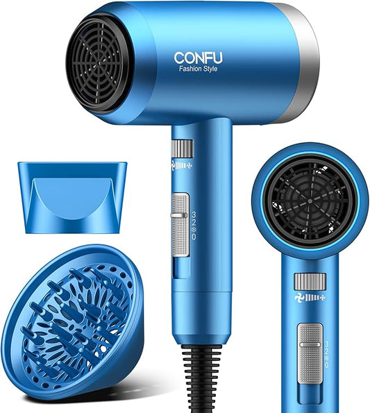 Hair Dryer, CONFU Hair Dryer with Diffuser, 21000PRM Professional Hairdryer, Portable Lightweight Fast Drying Negative Ionic Blow Dryer, Hair Diffuser for Curly Hair for Home Travel