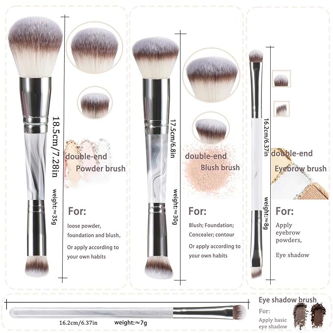 4 pcs makeup brushes, double head makeup brush set, loose powder powder blusher foundation make-up concealer eye shadow eyebrow brush, multi-purpose makeup tools