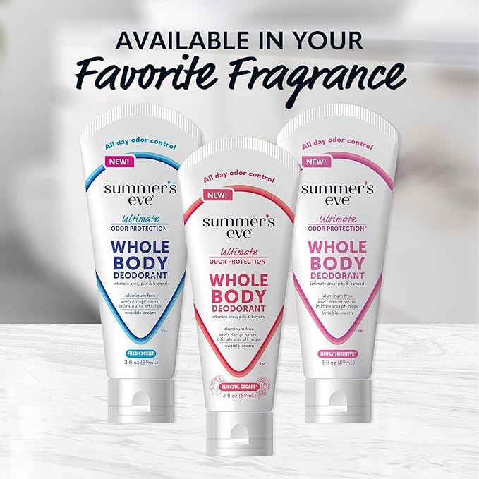 Summer's Eve, Whole Body Deodorant for Women, Ultimate Odor Control, Aluminum Free Deodorant, 3 Fl Oz + Simply Sensitive Daily Gentle All Over Feminine Body Wash, Removes Odor, pH Balanced, 15 fl oz