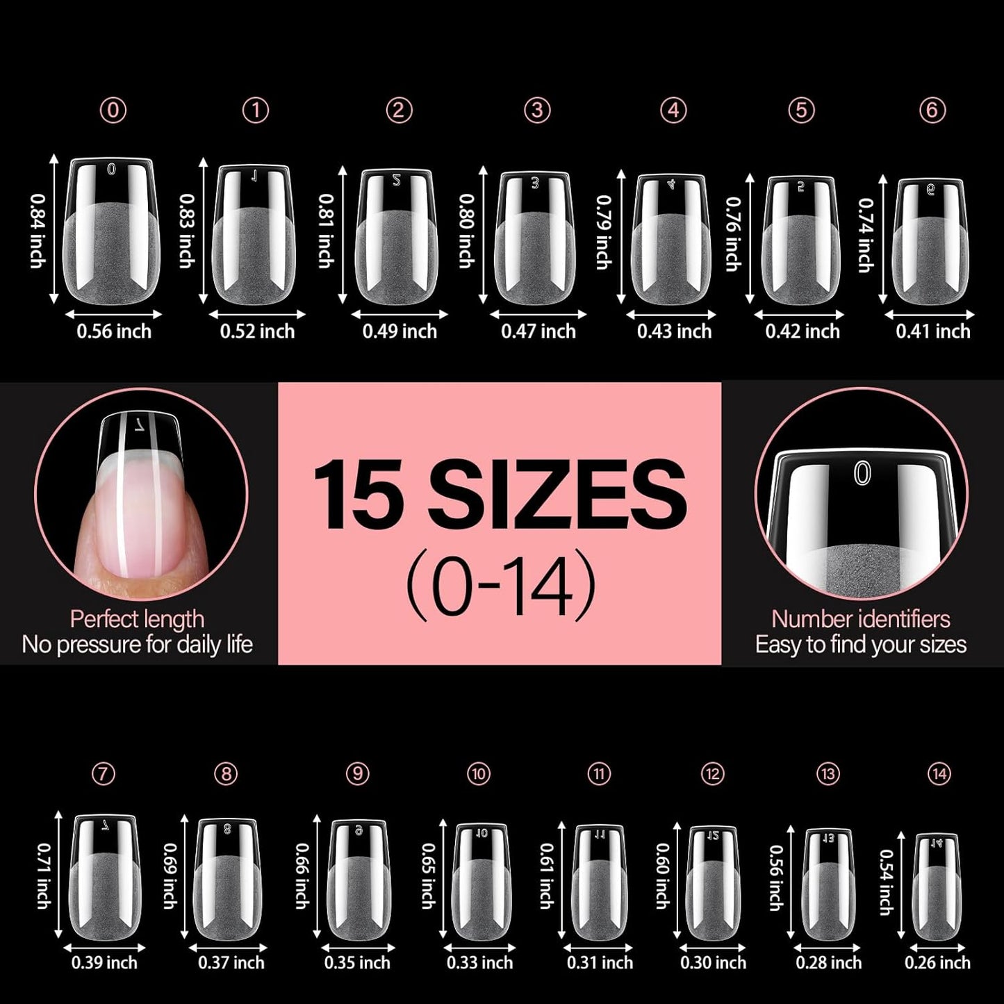 AILLSA Medium Square Fake Nail Tips 240Pcs Square Press on Nails Pre-Shaped Gelly Nail Tips, Half Matte Full Cover Clear Acrylic Gel Kit for Nail Extension Salon DIY at Home 8 Sizes False Tips
