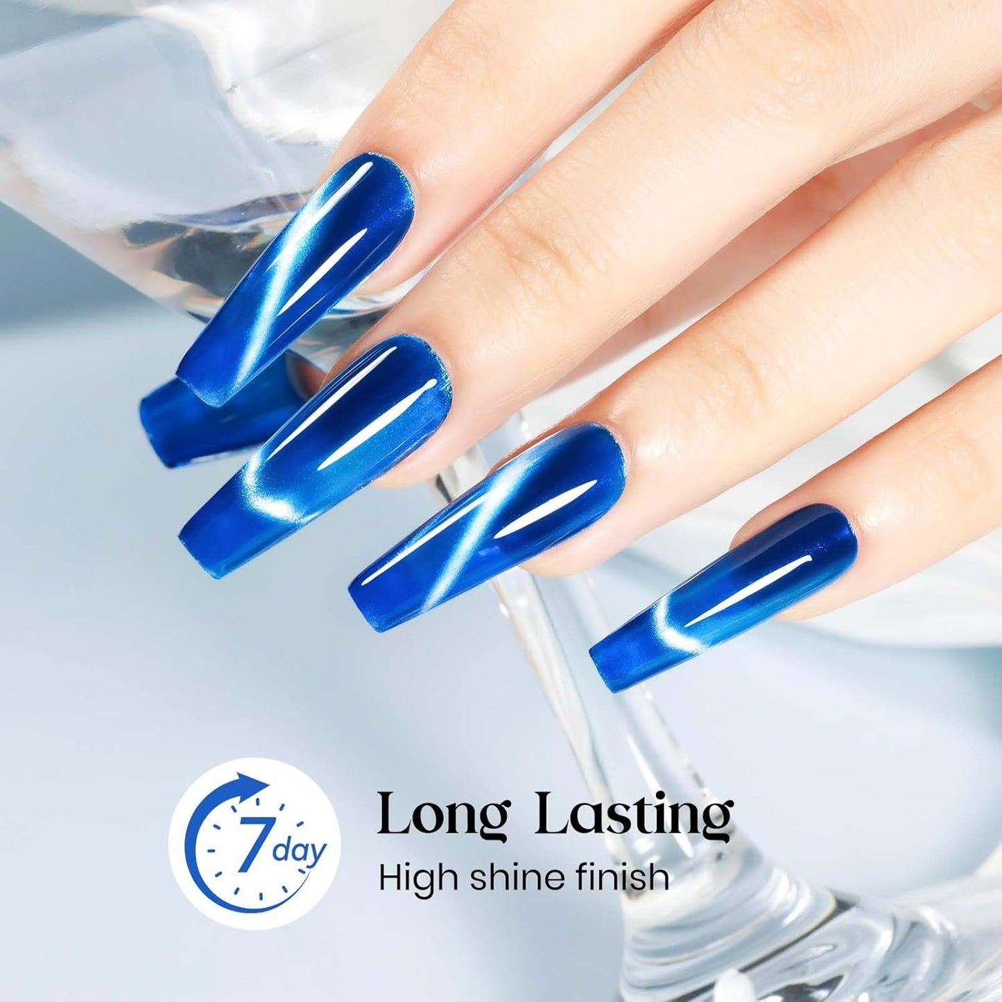 MIZHSE Cat Eye Nail Polish, Quick Dry Blue Magnetic Nail Polish with Magnet, Air Drying Fast 15ml Cateye Nail Lacquer for Women Girls Non-Gel Nail Art Manicure DIY Home