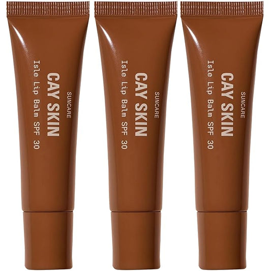 Cay Skin Isle Lip Balm SPF 30 – High Shine, Hydrating + Sheer Lip Gloss in Vanilla Brown Sugar Flavor – Formulated with Natural Ingredients for All Skin Tones – 3-Pack, Clear