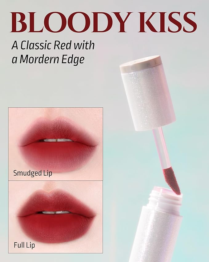 HEVVYMAKEUP Blurring Effect Lip Tint - Airy Velvet Matte Lips - Vegan, Longwear, Vibrant, Buildable Creamy Soft Texture - Korean Lip Makeup, Bloody Kiss, 0.13 fl.oz.