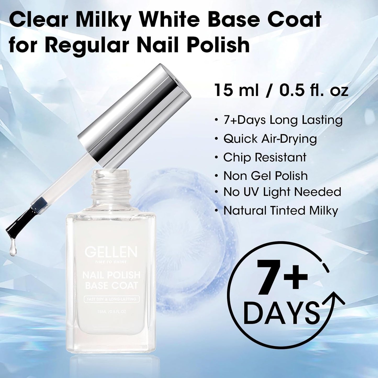 GELLEN Clear Nail Polish Base Coat Sheer Tinted Milky White, Natural Color Regular Nail Polish, Calcium Formula Strengthens Nails, Enhances Nails Natural Look, Quick Air Dry, Hema Free, Non-toxic