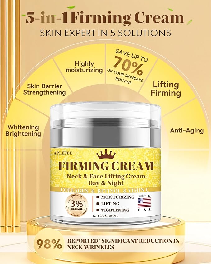 3% Retinol Cream Face Moisturizer, Anti Aging Neck Firming Cream with Collagen, Day & Night Face Cream with Hyaluronic Acid, Lifting & Tightening Wrinkle for Women & Men, 1.7 FL OZ, 3PC