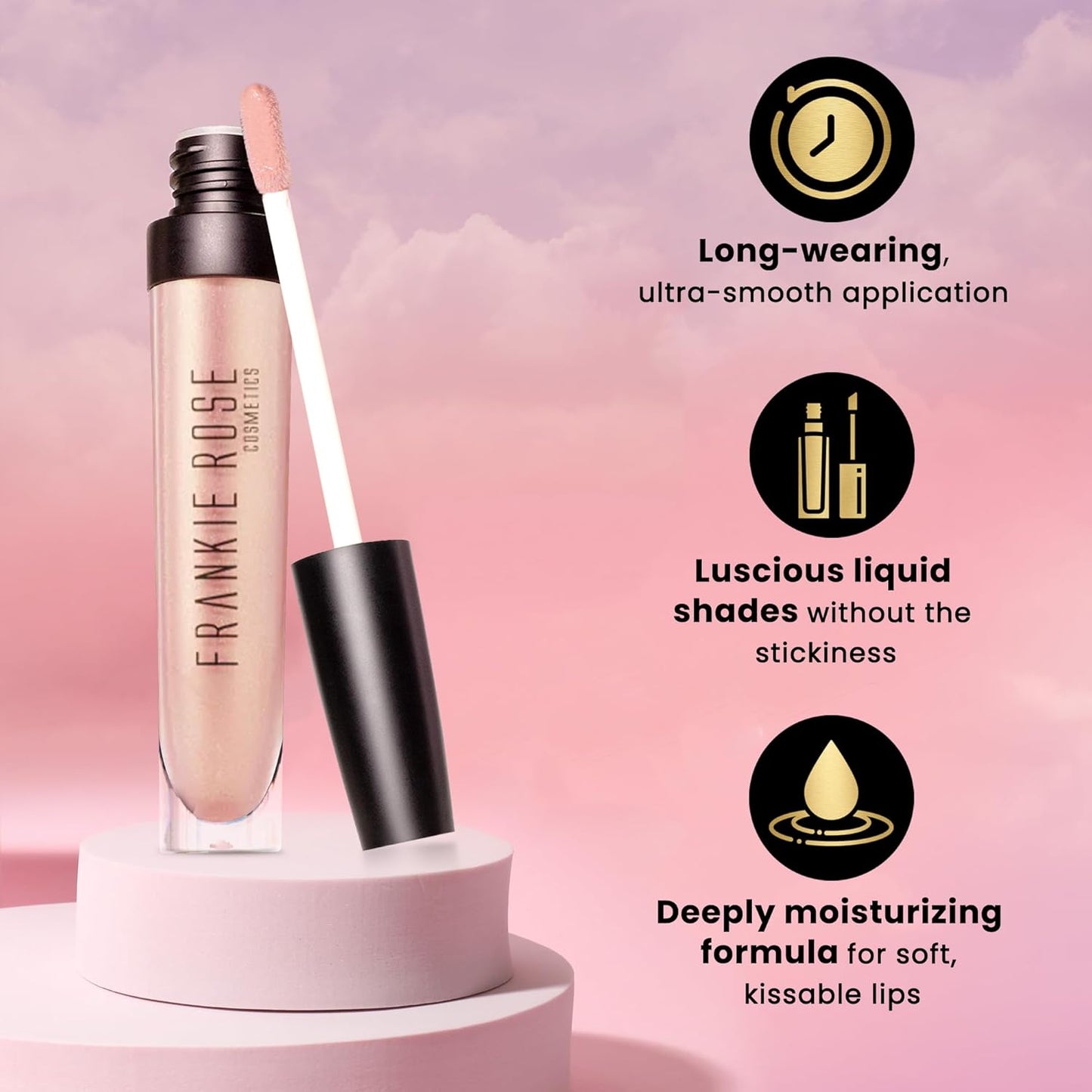 Frankie Rose Cosmetics Lip Gloss | Non-Sticky Formula, Long Lasting Gloss Shimmer, Bold Pigment & Hydrating Gloss of Lips, Fashionista Shimmer Lip Gloss, 20g