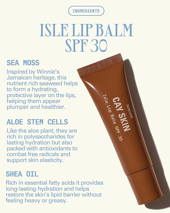 Cay Skin Isle Lip Balm SPF 30 – High Shine, Hydrating + Sheer Lip Gloss in Vanilla Brown Sugar Flavor – Formulated with Natural Ingredients for All Skin Tones – Irie Rose
