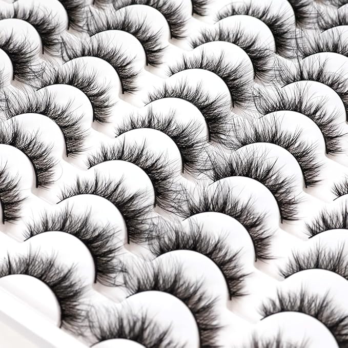 False Eyelashes 48 Pairs Faux Mink Lashes 14mm Wispy Lashes 3D Fluffy Cat Eye Lashes Pack Bulk Wholesale Strip Lashes(style 48-040)
