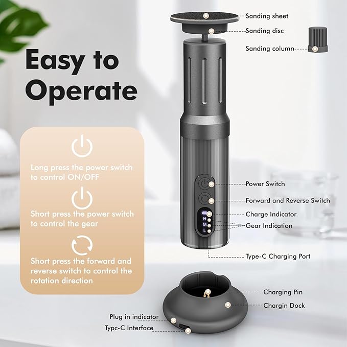 Electric Foot Callus Remover Cordless Electric Foot Filer Kit with 6Speeds Chagring Dock Callus Remover for Women Men Feet and Nail(Black)