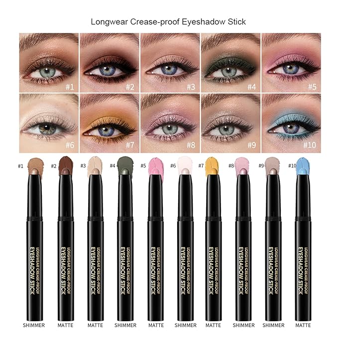 Eyeshadow Stick, Shimmer and Matte Cream Eye Shadow Brightener Sticks Eyeliner Pencil Crayon, Waterproof Long Lasting Eye Highlighter Stick Makeup,0.056 Oz(#7-Sun)