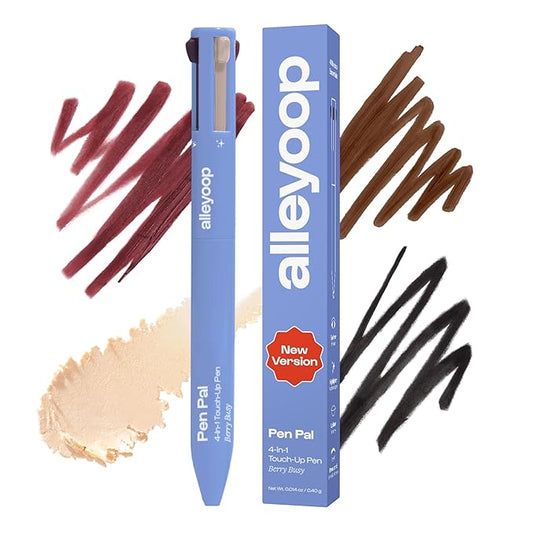 Alleyoop Pen Pal Touch-Up 4-in-1 Makeup Pen, Berry Busy (Medium - Deep) - Travel Make Up Set with Eyeliner, Brow Pencil, Highlighter & Lip Liner - High-Pigment Formula, Easy & Smooth Application