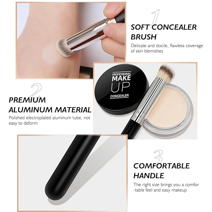 Cream Concealer Full Coverage Makeup, Matte Color Correcting Concealer with Brush, Waterproof, Conceals Blemish, Pores and Spots, Under Eye Makeup Concealer for Dark Circles (#06 TAN)