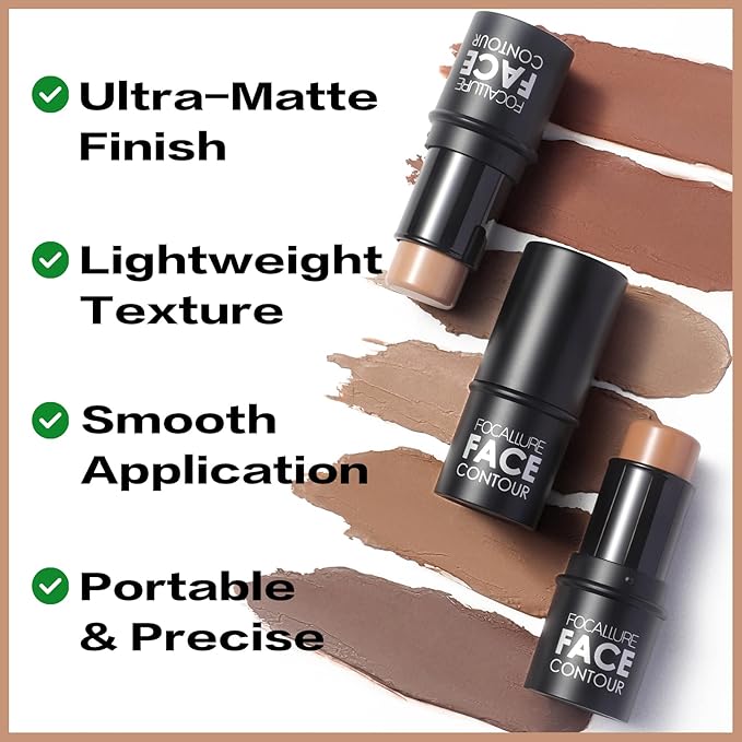 FOCALLURE Cream Contour Stick, Matte Bronzer Stick, Professional Face Shaping & Contouring Stick Makeup, Easy to Apply with Buildable Coverage, Long Lasting & Sweatproof, CLAY