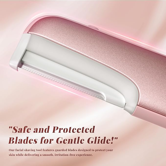 Dermaplaning Tool for Women Pink - Facial Exfoliation & Peach Fuzz Hair Removal with Rechargeable Sonic Edge Technology, 10 Refill Blades