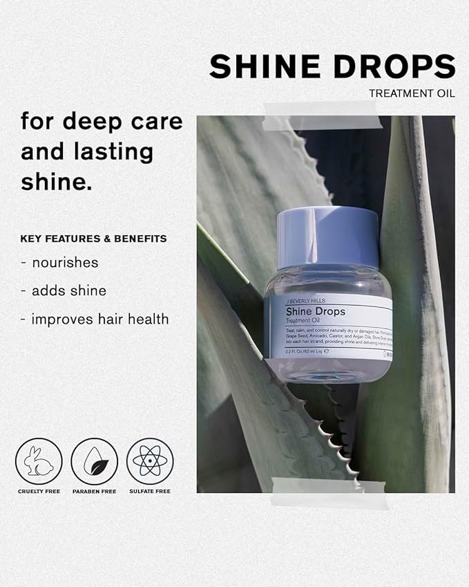J Beverly Hills Shine Drops Hair Treatment Oil with Botanical Oils for Shine, Nourishment and Dry Hair Repair, 2.2 Oz