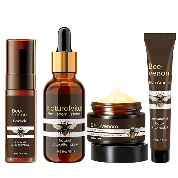 Bee Venom SkinCare Set, Includes New Zealand Bee Venom Face Lotion, Bee Venom Essence, Bee Venom Face Cream, Bee Venom Eye Cream, Anti-Wrinkle, Hydrating & Firming, Plant-Based Formula
