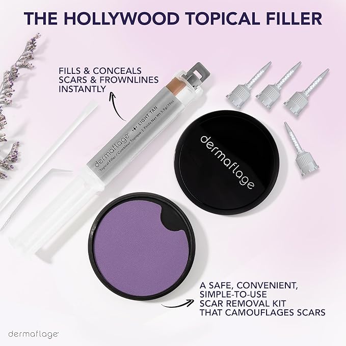 Dermaflage Scar Filler Kit - Light Tan - Deep Scar Cover and Waterproof Concealer for Acne Scars Wrinkles, and Ice Pick Scars Makeup, 1 mo supply