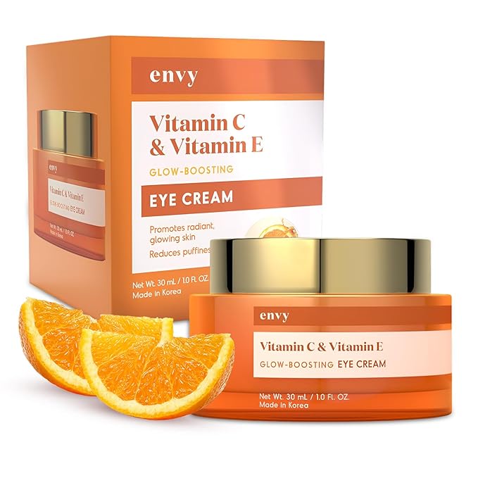 Envy Vitamin C & Vitamin E Under Eye Cream - For Dark Circles and Puffiness, Brightening & Anti-Aging Under Eye Cream - Rejuvenates Fatigued Eyes - Cruelty Free Korean Skin Care - 1.01 OZ