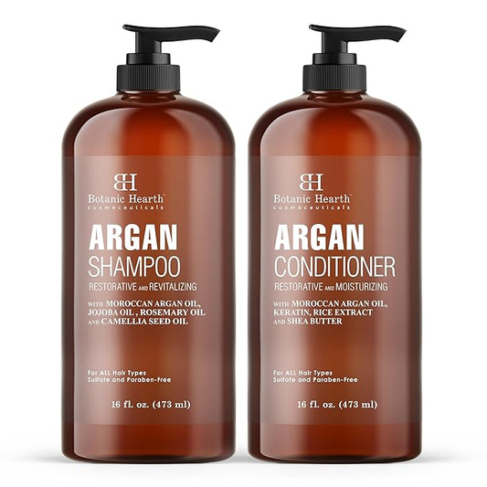 Botanic Hearth Argan Oil Shampoo And Conditioner Set | 16 Fl Oz Each With Keratin, Restorative & Moisturizing, Sulfate Free | All Hair Types & Color Treated Hair, Men And Women | (Packaging May Vary)